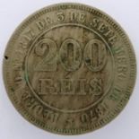 1884 silver 200 Reis, Brazil. P&P Group 0 (£5+VAT for the first lot and £1+VAT for subsequent lots)