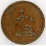 1820 Columbia/Wellington farthing token. P&P Group 0 (£5+VAT for the first lot and £1+VAT for