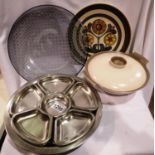 Mixed items including lazy Susan and a Poole casserole dish (4). Not available for in-house P&P