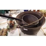 Steel cauldron D: 37 cm, and a large steel pan. Not available for in-house P&P