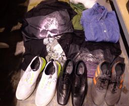 Ladies and gents clothes and shoes to include a pair of Adidas football boots, size 10 1/2. Not