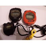 Two Tronic stopwatches and another, require batteries. P&P Group 1 (£14+VAT for the first lot and £