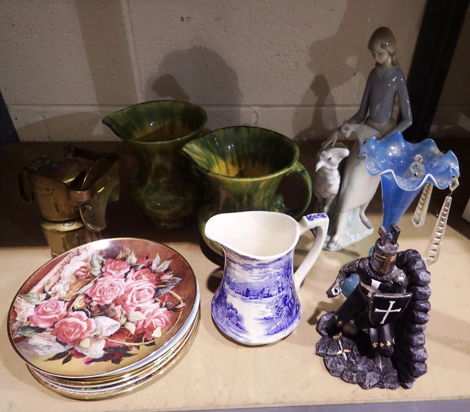 Mixed ceramics including a Lladro figurine with damage. Not available for in-house P&P