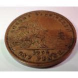 1852 Quebec bank token for one penny. P&P Group 1 (£14+VAT for the first lot and £1+VAT for
