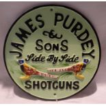 Cast iron James Purdey shotguns plaque, W: 30 cm. P&P Group 1 (£14+VAT for the first lot and £1+