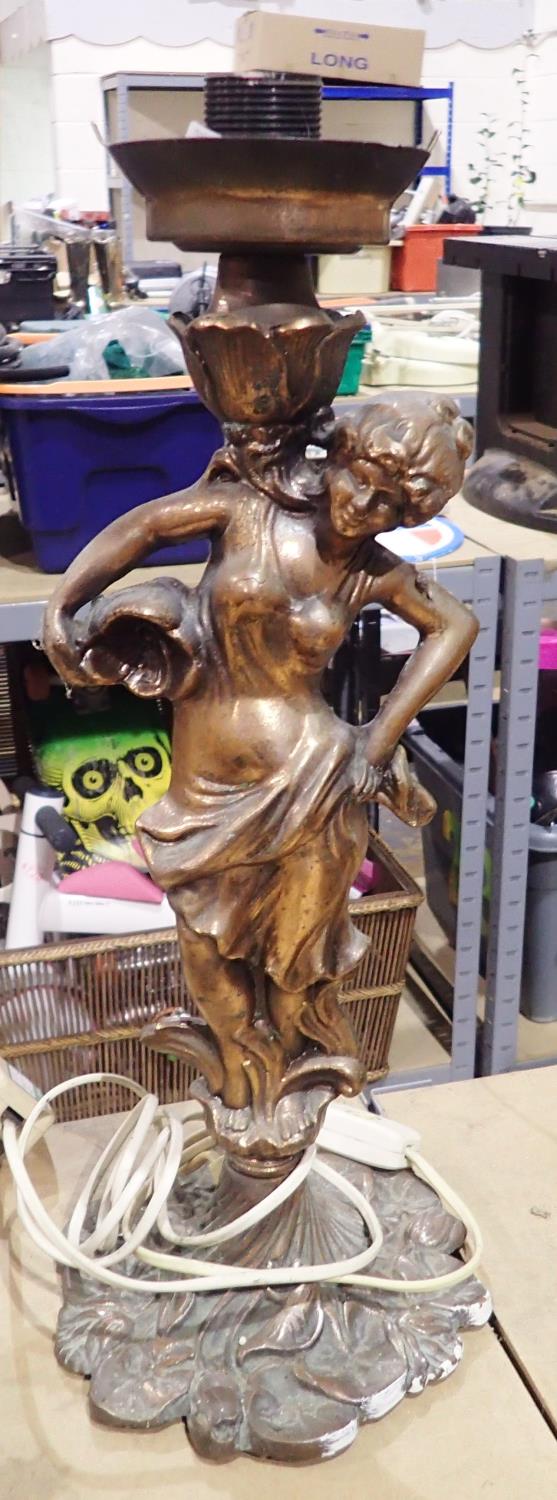 Brass figural lamp, H: 55 cm, (lacking shade). P&P Group 3 (£25+VAT for the first lot and £5+VAT for