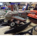 Wooden, painted childs rocking chair in the form of an aeroplane, L: 80 cm. Not available for in-