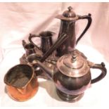 Pewter tea set and other metalware. Not available for in-house P&P