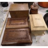 Collection of wooden boxes including carved examples. P&P Group 3 (£25+VAT for the first lot and £