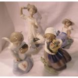 Four Lladro and Nao figurines, largest H: 20 cm. P&P Group 3 (£25+VAT for the first lot and £5+VAT