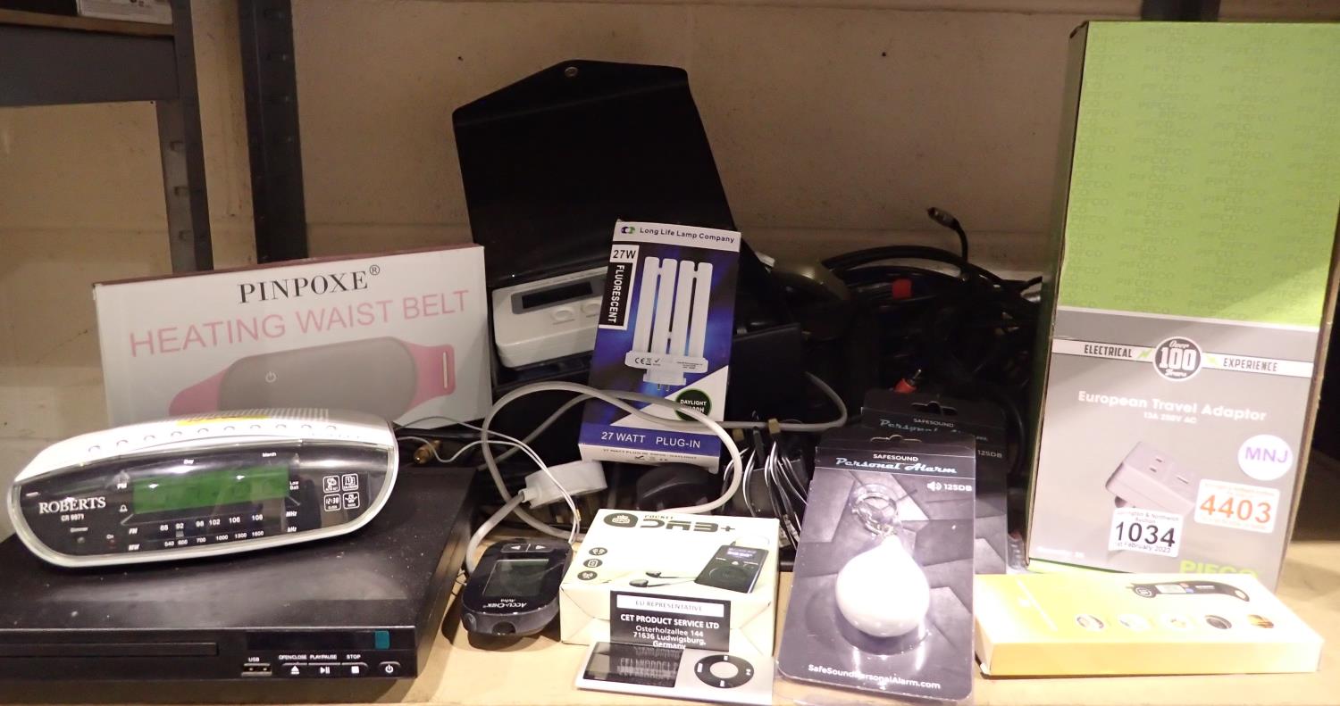 Mixed electrical items including Roberts radio, blood pressure monitor, DVD player, DAB radio and