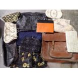 Mixed ladies bags including vintage examples and a leather satchel. P&P Group 3 (£25+VAT for the