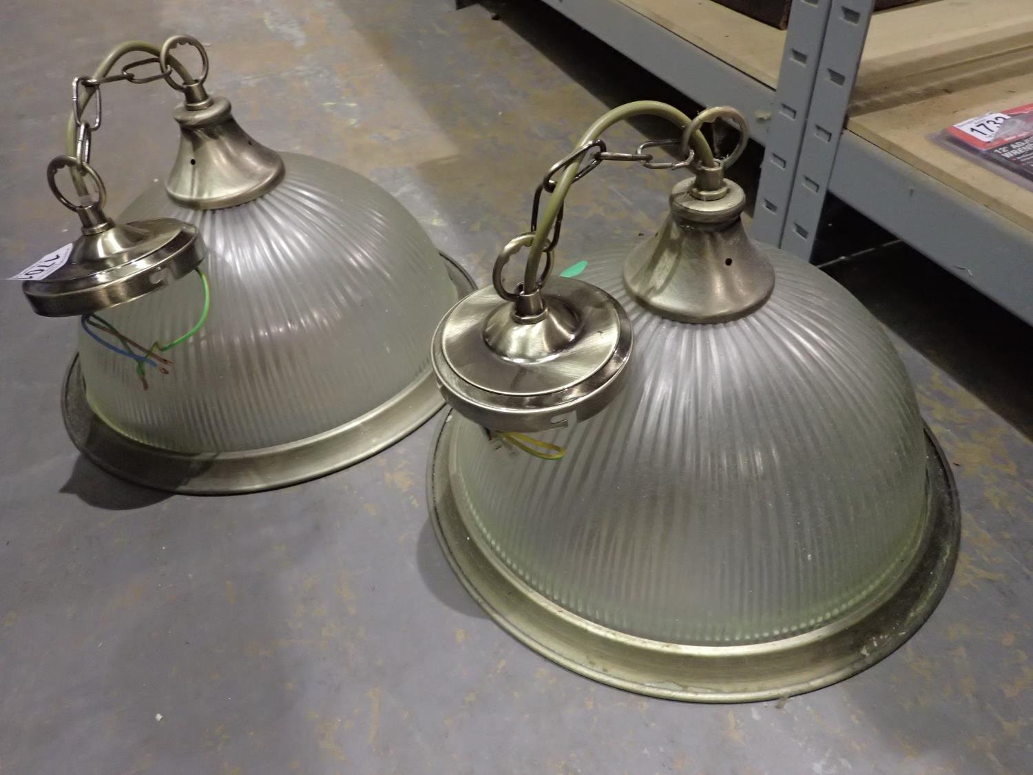 Pair of domed frosted glass light shades, each D: 35 cm. Not available for in-house P&P