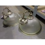 Pair of domed frosted glass light shades, each D: 35 cm. Not available for in-house P&P