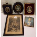 Mixed portrait miniatures and a lithograph. P&P Group 2 (£18+VAT for the first lot and £3+VAT for