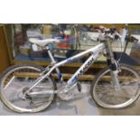 Saracen X-ile 14 inch frame hardtail mountain bike, with 21 gears, Sram grip shifters, V brakes