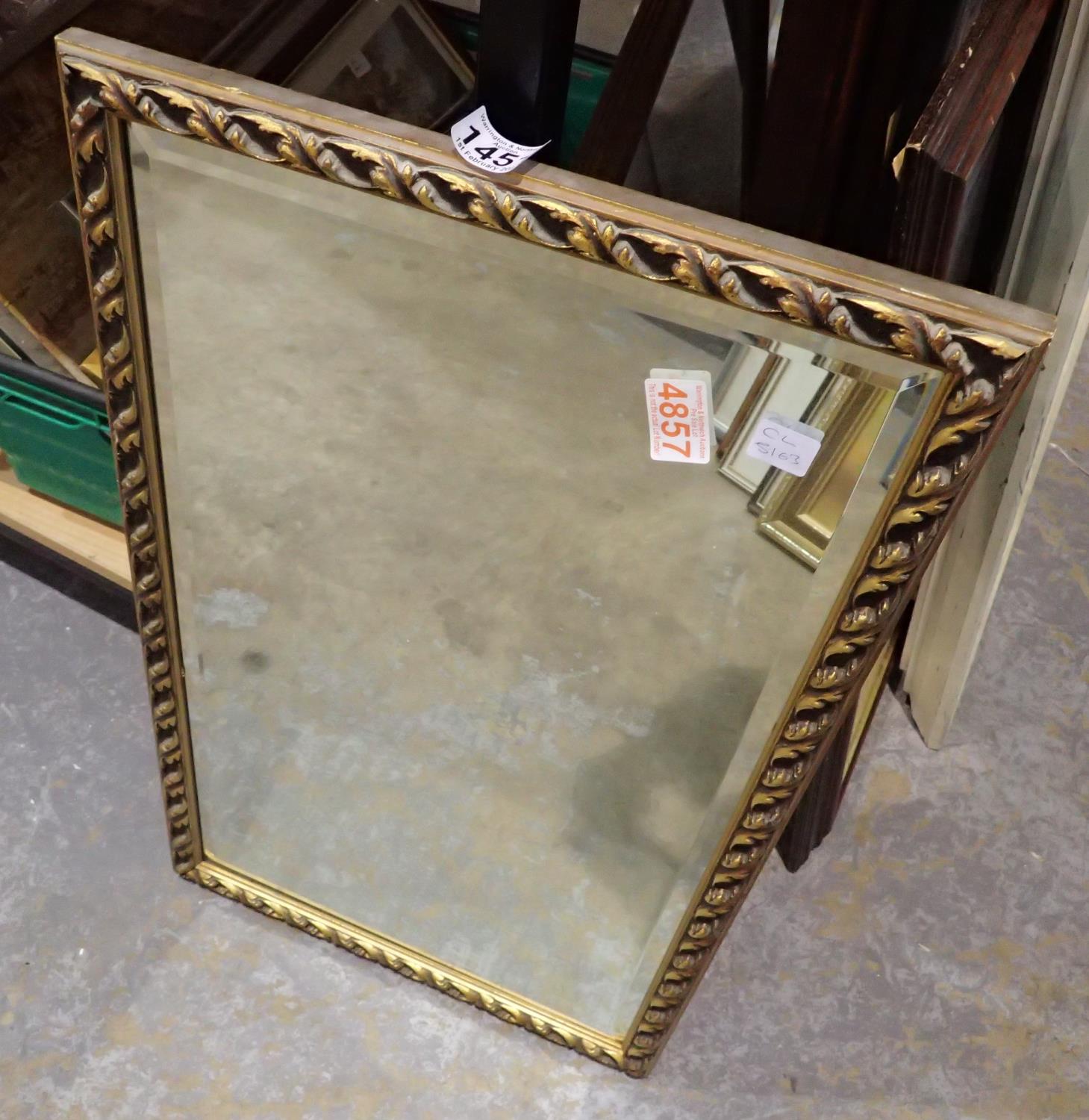 Gilt framed bevelled edge wall mirror, 30 x 60 cm. Not available for in-house P&P