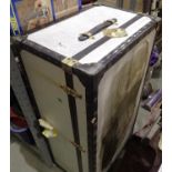 Large metal bound steamer style travel trunk, 93 x 51 x 35 cm H. Not available for in-house P&P