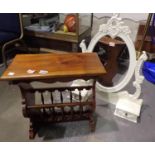 Mahogany magazine rack and a dressing table mirror with two drawers. Not available for in-house P&P