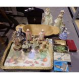 Box of mixed items including resin figurines, largest H: 25 cm. Not available for in-house P&P