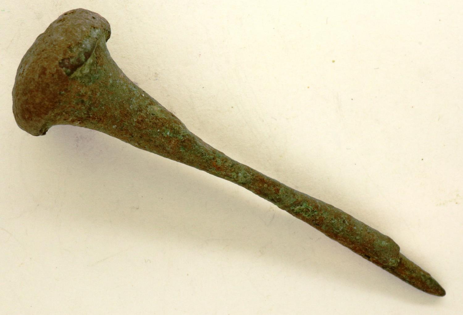 Roman Bronze Age large holding nail, L: 60 mm. P&P Group 0 (£5+VAT for the first lot and £1+VAT - Image 2 of 2