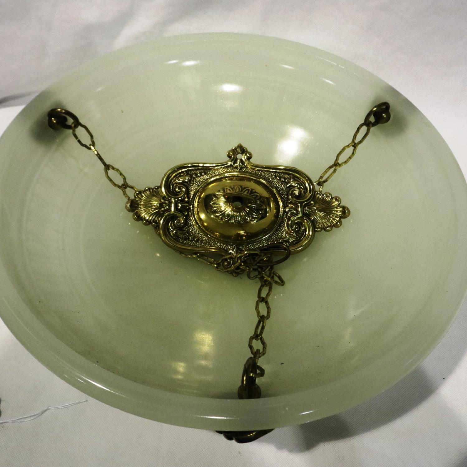 Jefferson Moonstone glass hanging lamp shade on brass chains and boss. Not available for in-house - Image 3 of 3