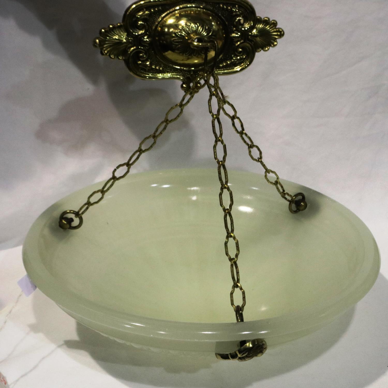 Jefferson Moonstone glass hanging lamp shade on brass chains and boss. Not available for in-house - Image 2 of 3