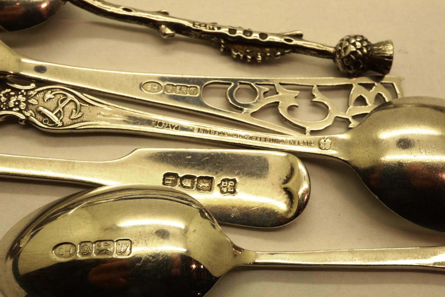 Eight mixed hallmarked silver spoons including a tea strainer, combined 133g. P&P Group 1 (£14+VAT - Image 3 of 3