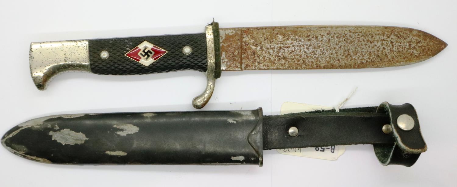 WWII German Hitler Youth knife with metal sheath, the blade RZM marked. P&P Group 2 (£18+VAT for the