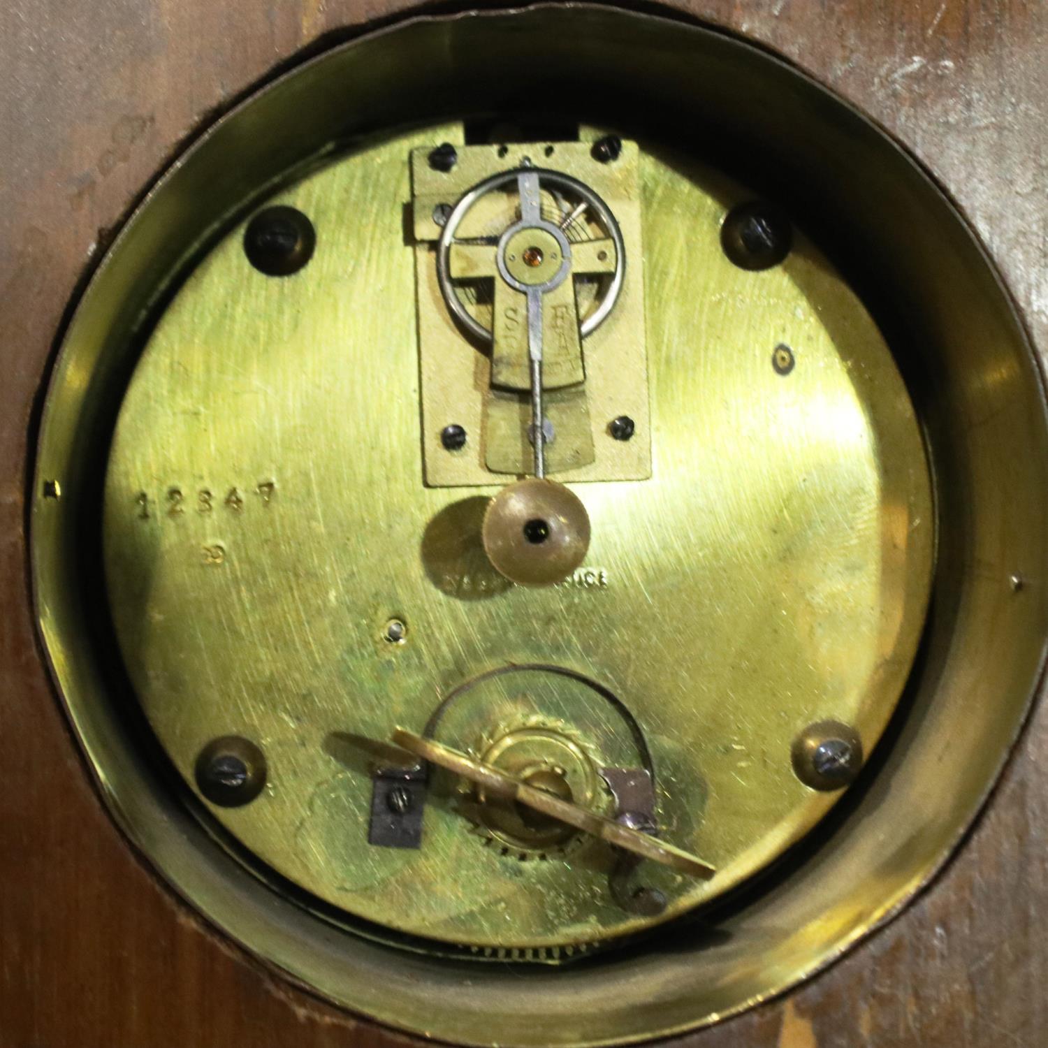 19th century Continental table clock, the case of inlaid walnut with gilt brass mounts, H: 25 cm, - Image 5 of 5