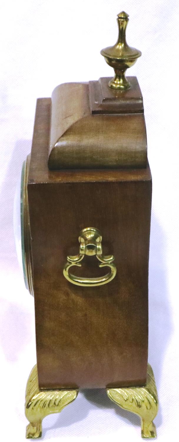 19th century Continental table clock, the case of inlaid walnut with gilt brass mounts, H: 25 cm, - Image 3 of 5