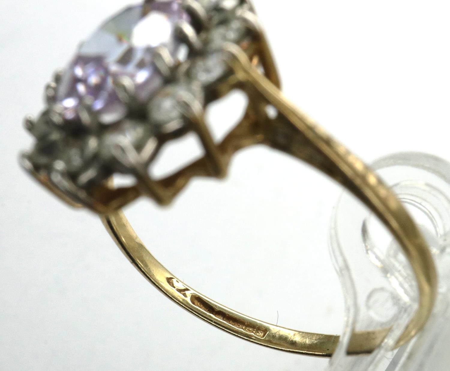 9ct gold daisy ring set with amethyst and CZ, size P, 2.2g. P&P Group 1 (£14+VAT for the first lot - Image 3 of 3