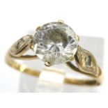 9ct gold solitaire ring set with cubic zirconia, size L, slightly misshapen, 1.5g. P&P Group 1 (£