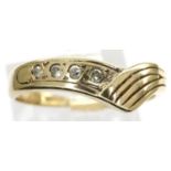 9ct gold wishbone ring set with four diamonds, size L/M, 1.7g. P&P Group 1 (£14+VAT for the first