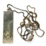 925 silver ingot inscribed To Ellie, Love Pete, on a 925 silver chain, chain L: 56 cm. P&P Group