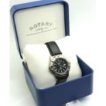 ROTARY: SWISS COMMANDO gents quartz wristwatch, with circular black dial, date aperture and black