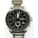 FOSSIL: gents 10ATM quartz chronograph wristwatch, with circular black dial, date aperture, three
