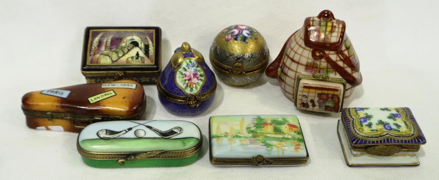 Eight Limoges trinket boxes, various designs, largest H: 80 mm, no cracks or chips. P&P Group 1 (£ - Image 2 of 5