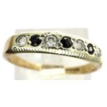 9ct gold sapphire and cubic zirconia channel set half eternity ring, size L, 1.5g. P&P Group 1 (£