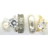 Five 925 silver rings including stone set examples, sizes J-W. P&P Group 1 (£14+VAT for the first