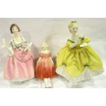 Three Royal Doulton figurines including Ballad Seller HN 2266, H: 19 cm, no cracks or chips. P&P