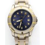 STERN & LEMANN: IMPERIAL gents steel cased quartz wristwatch, with circular metallic blue dial, date