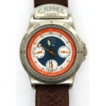 CAMEL: TROPHY gents quartz wristwatch, with circular tri-colour dial, three subsidiary dials and
