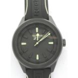 REEBOK: gents quartz wristwatch, with circular black dial and rubber sports strap, working at