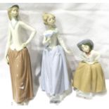 Three Nao figurines, largest H: 28 cm, no cracks or chips. P&P Group 2 (£18+VAT for the first lot