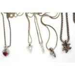 Five 925 silver pendant necklaces including stone set examples, longest chain L: 60 cm. P&P Group