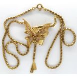 Continental presumed 9ct gold butterfly pendant necklace on a box link chain, chain L: 25 cm, 10.2g.