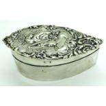Hallmarked silver Art Nouveau trinket box, Birmingham assay 1901, 90 x 35 x 50 mm H, 57g.