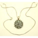 925 silver stone set flower pendant necklace, chain L: 60 cm, pendant D: 40 mm. P&P Group 1 (£14+VAT