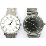 SEKONDA: two gents steel cased manual wind wristwatches, the first with circular white dial, Roman